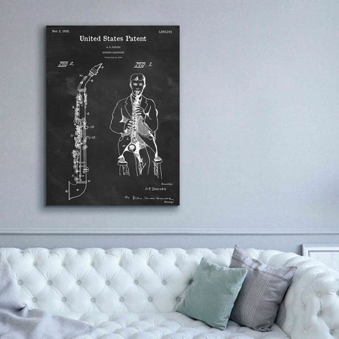 Image of 'Soprano Saxophone Blueprint Patent Chalkboard,' Canvas Wall Art,40 x 54