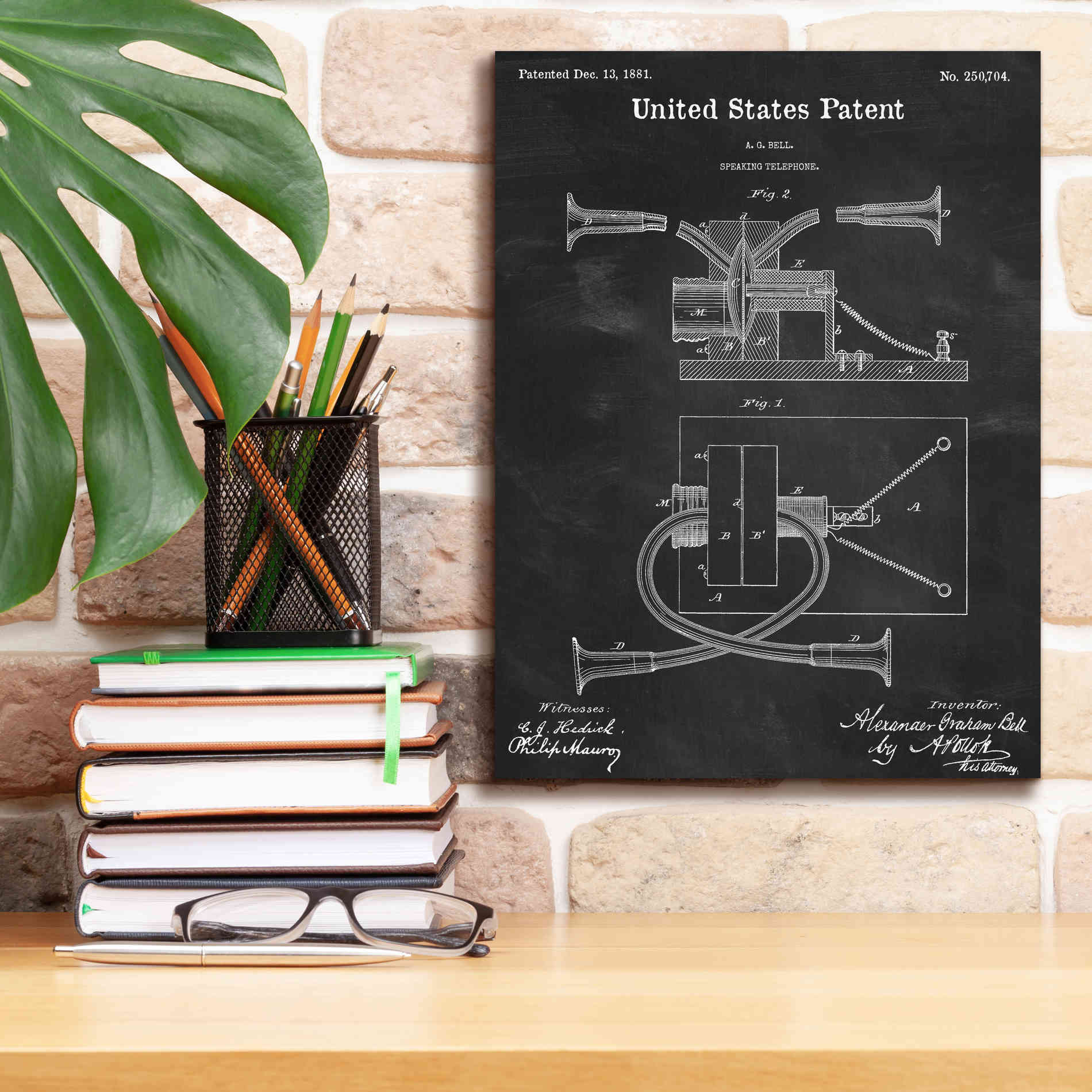 'Speaking Telephone Blueprint Patent Chalkboard,' Canvas Wall Art,12 x 16