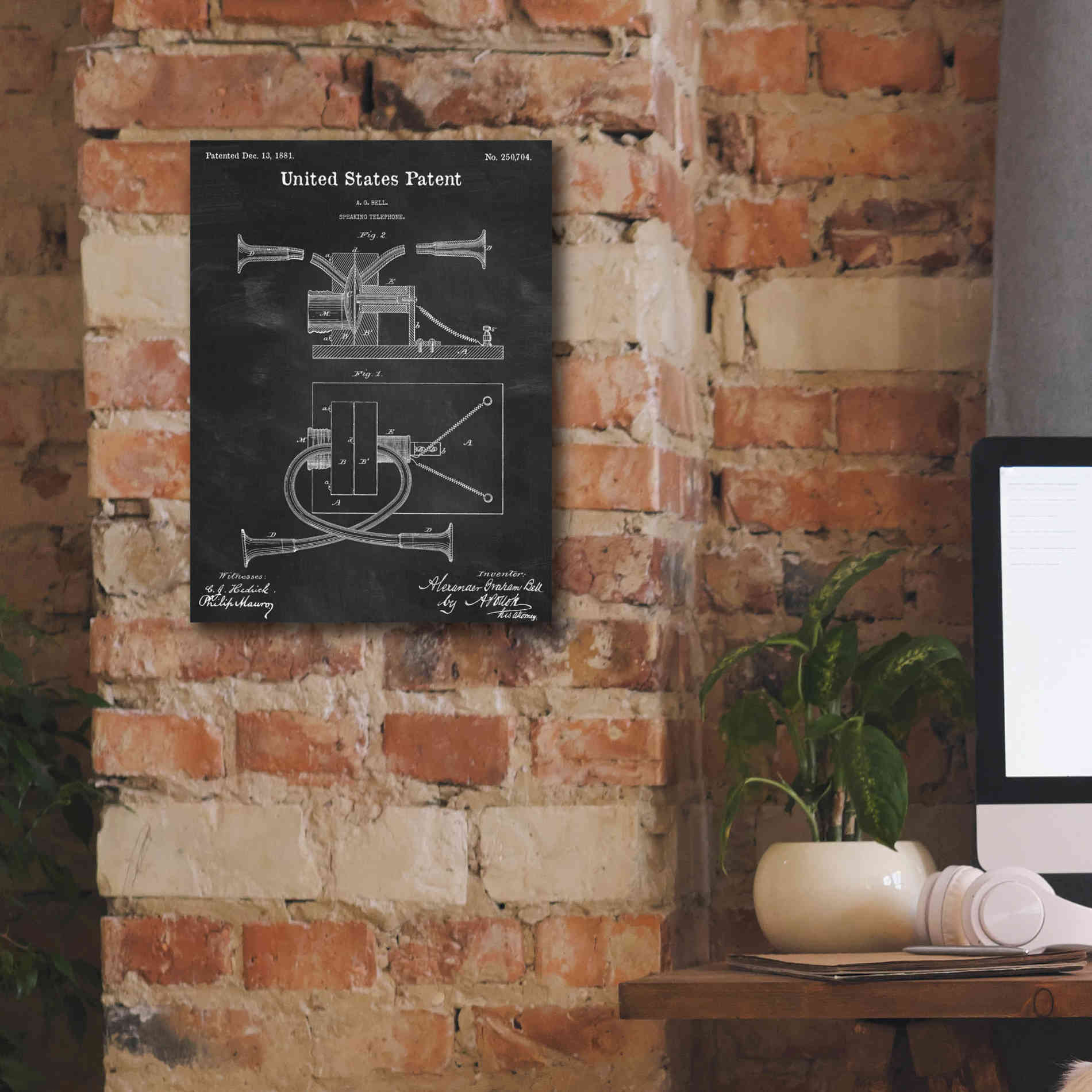 'Speaking Telephone Blueprint Patent Chalkboard,' Canvas Wall Art,12 x 16
