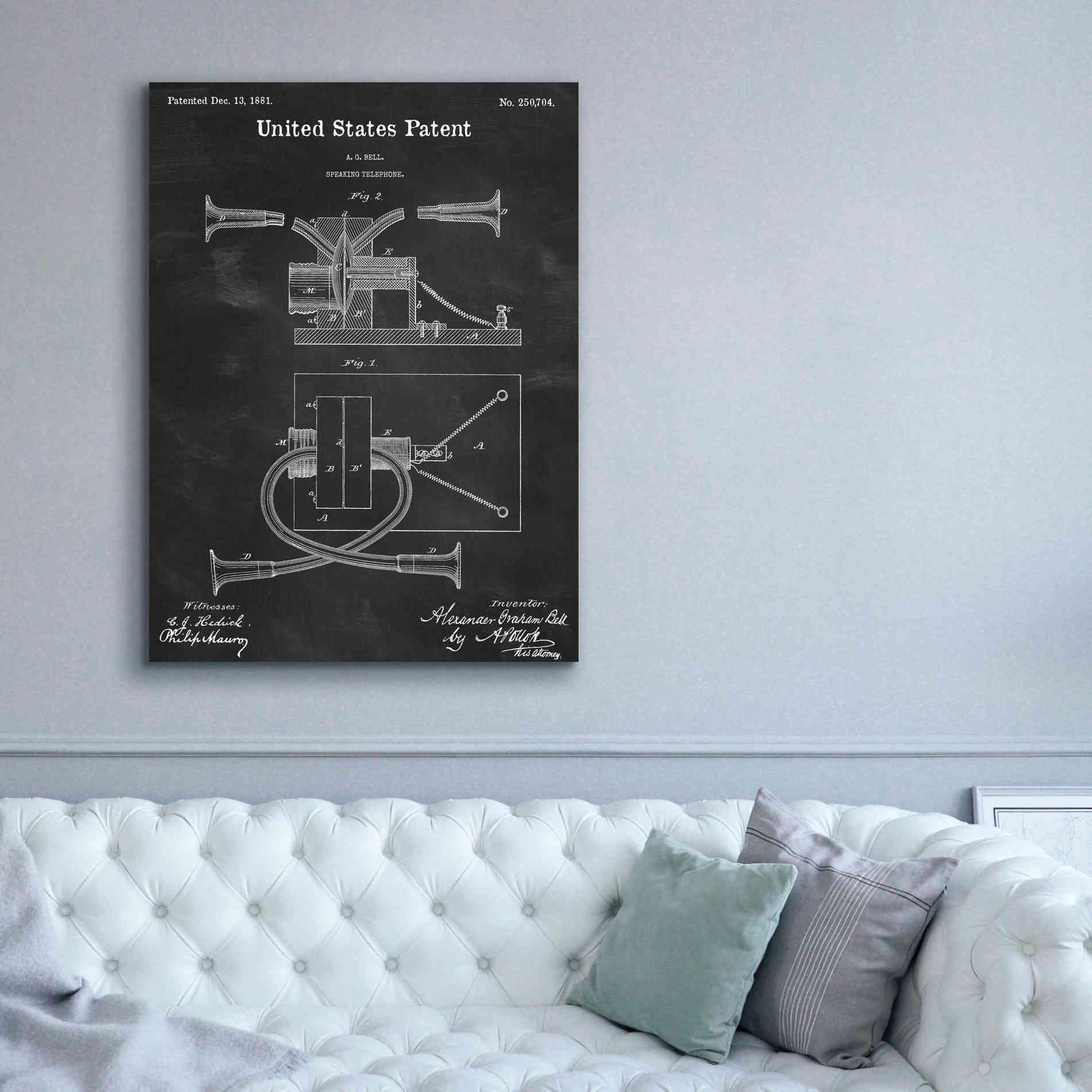 'Speaking Telephone Blueprint Patent Chalkboard,' Canvas Wall Art,40 x 54