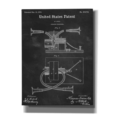 Image of 'Speaking Telephone Blueprint Patent Chalkboard,' Canvas Wall Art,12x16x1.1x0,18x26x1.1x0,26x34x1.74x0,40x54x1.74x0