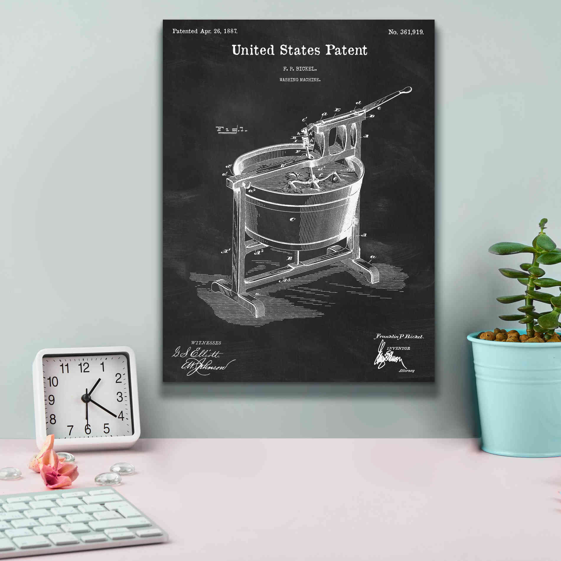 'Washing Machine Blueprint Patent Chalkboard,' Canvas Wall Art,12 x 16