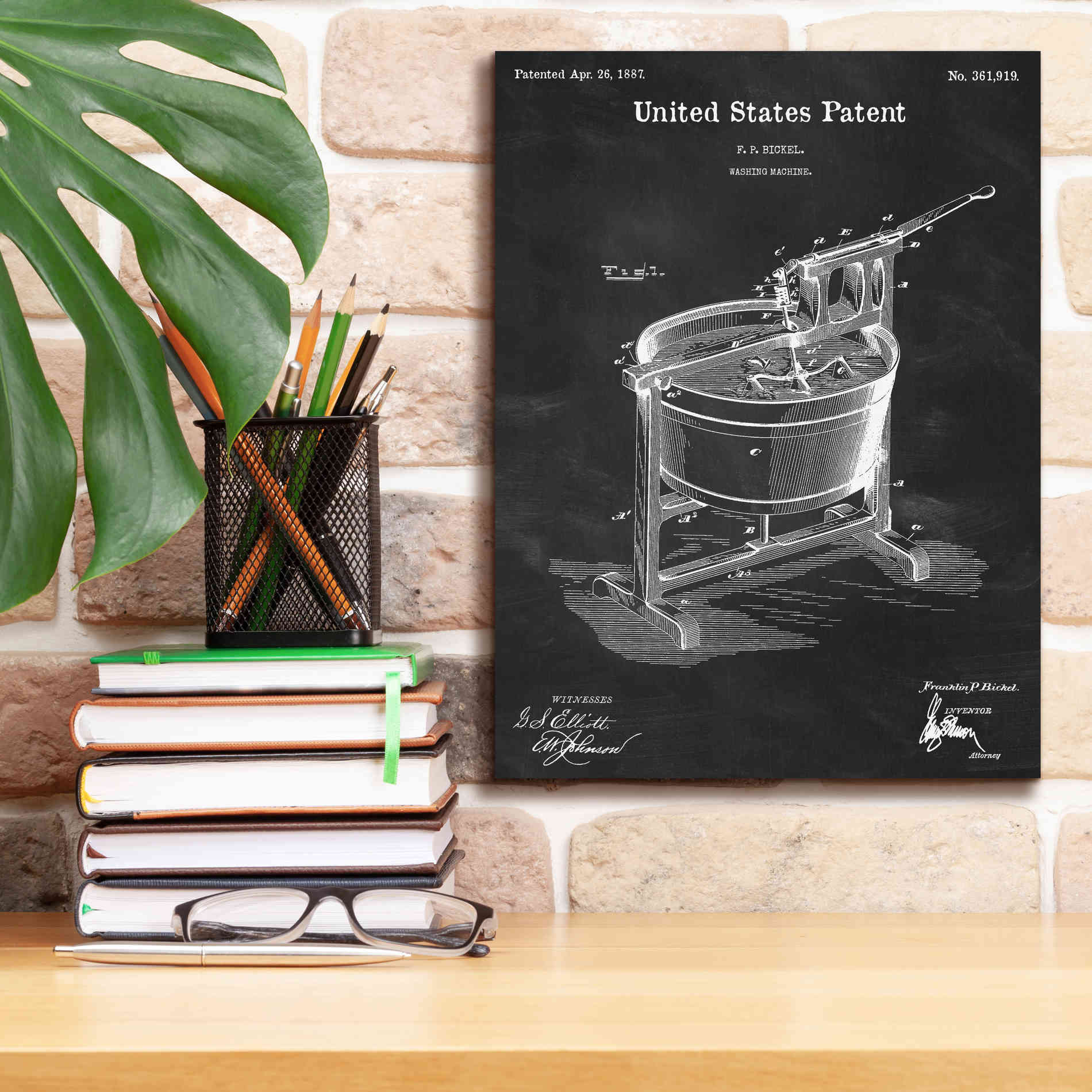 'Washing Machine Blueprint Patent Chalkboard,' Canvas Wall Art,12 x 16