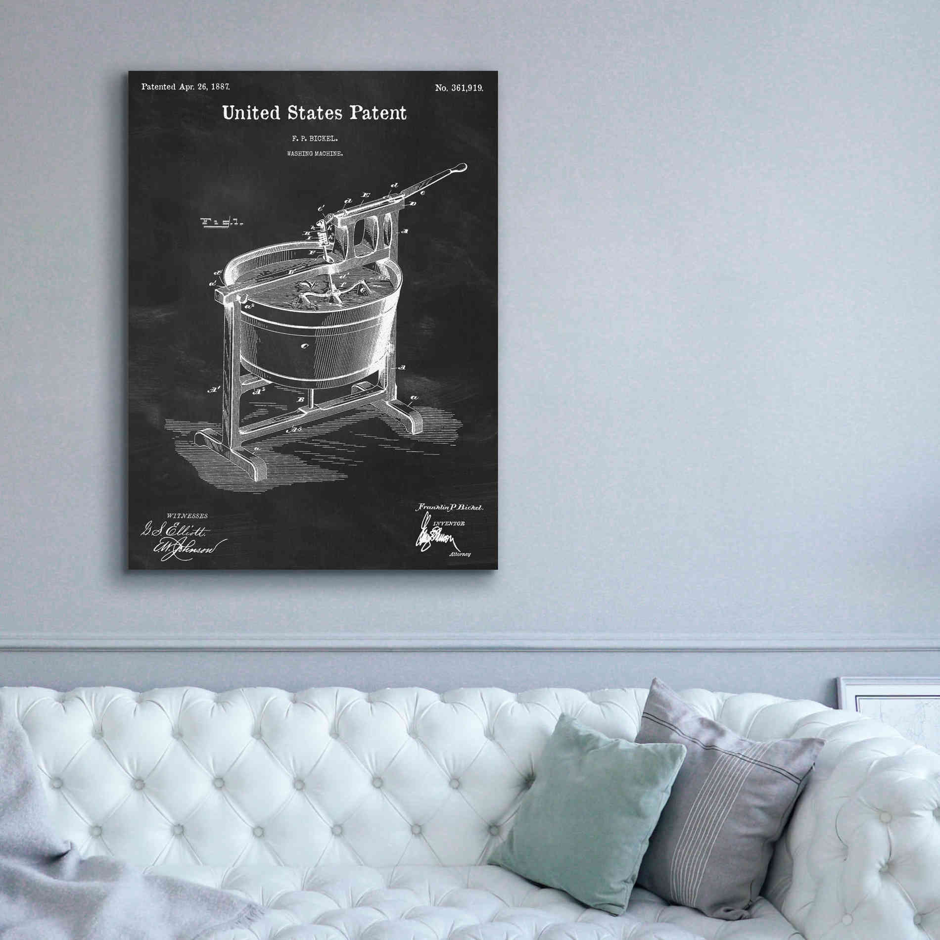 'Washing Machine Blueprint Patent Chalkboard,' Canvas Wall Art,40 x 54