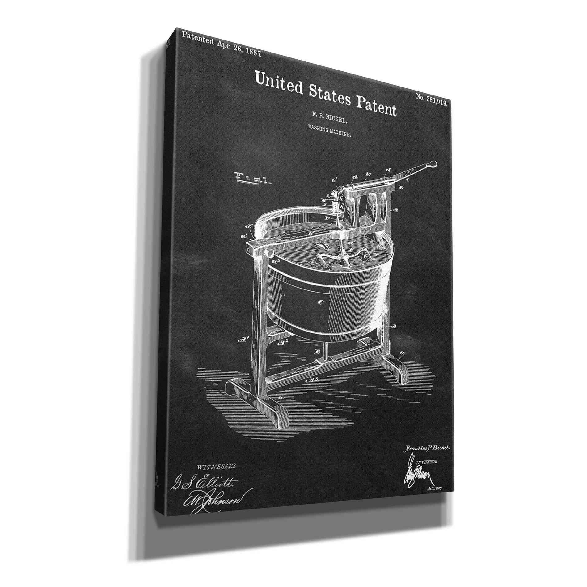 'Washing Machine Blueprint Patent Chalkboard,' Canvas Wall Art,12x16x1.1x0,18x26x1.1x0,26x34x1.74x0,40x54x1.74x0