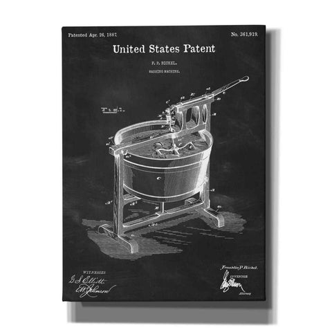 Image of 'Washing Machine Blueprint Patent Chalkboard,' Canvas Wall Art,12x16x1.1x0,18x26x1.1x0,26x34x1.74x0,40x54x1.74x0