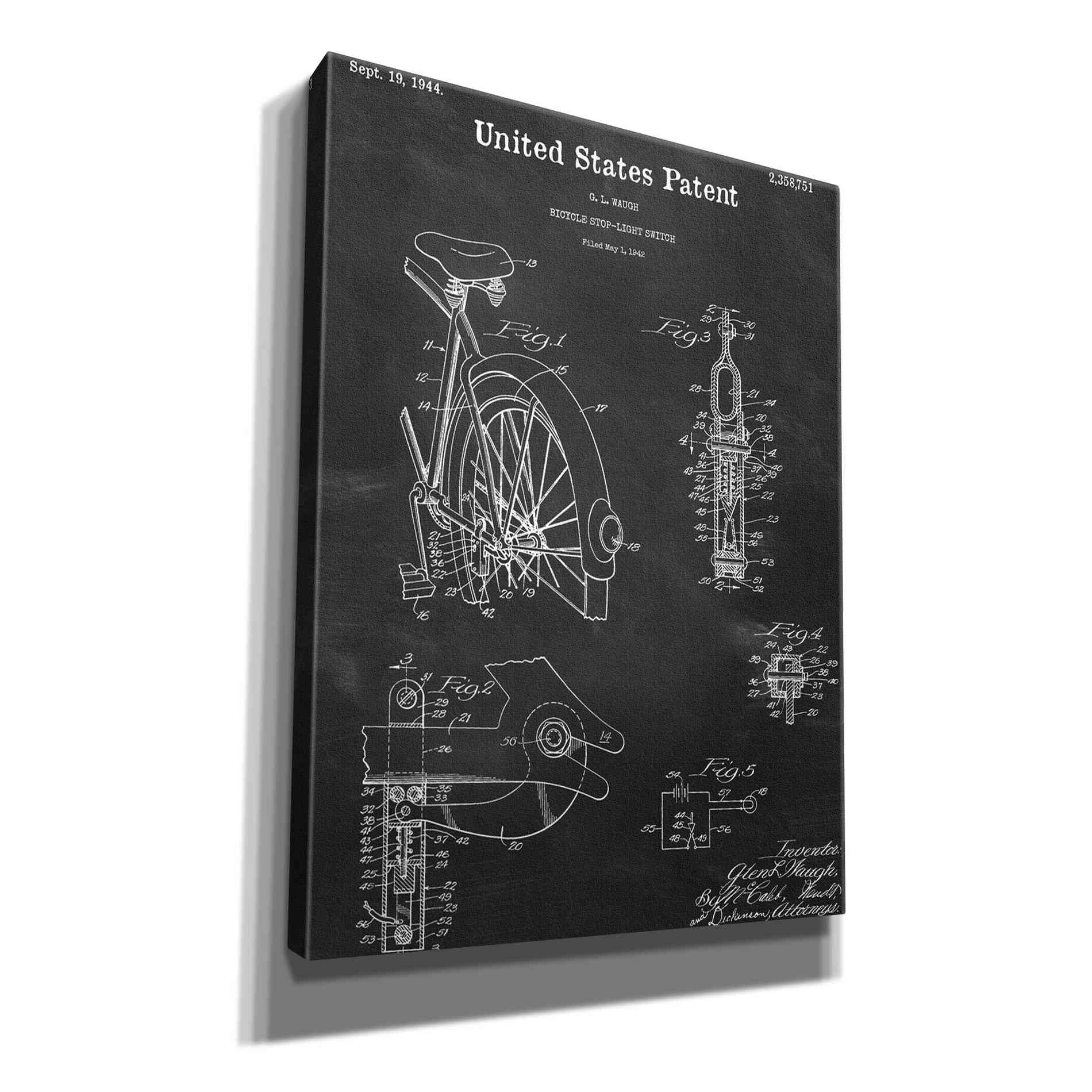 'Bicycle Stop-light Switch Blueprint Patent Chalkboard,' Canvas Wall Art,12x16x1.1x0,18x26x1.1x0,26x34x1.74x0,40x54x1.74x0