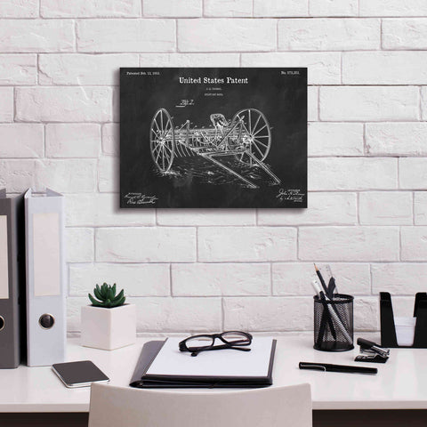Image of 'Horse Drawn Hay Rake Blueprint Patent Chalkboard,' Canvas Wall Art,16 x 12