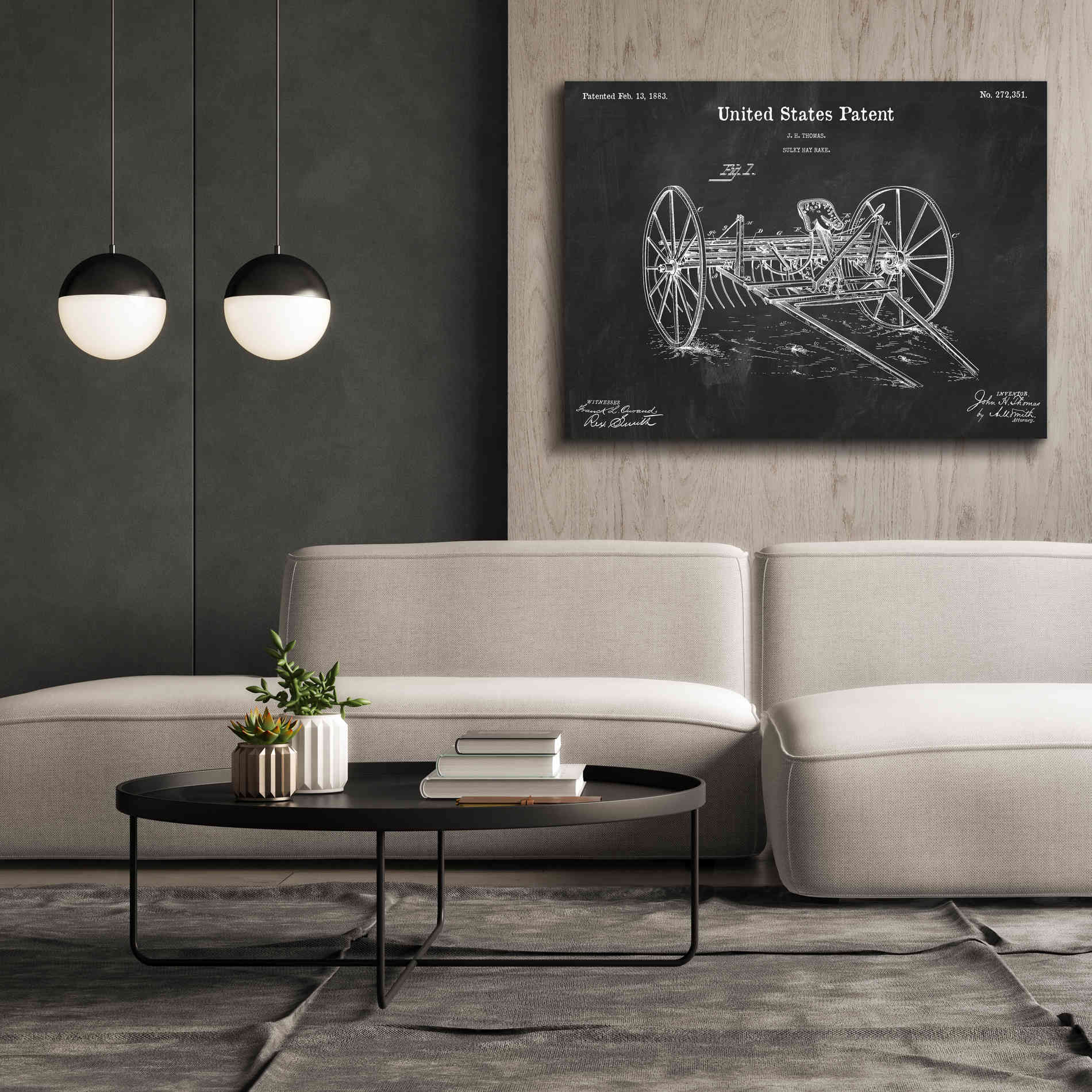 'Horse Drawn Hay Rake Blueprint Patent Chalkboard,' Canvas Wall Art,54 x 40