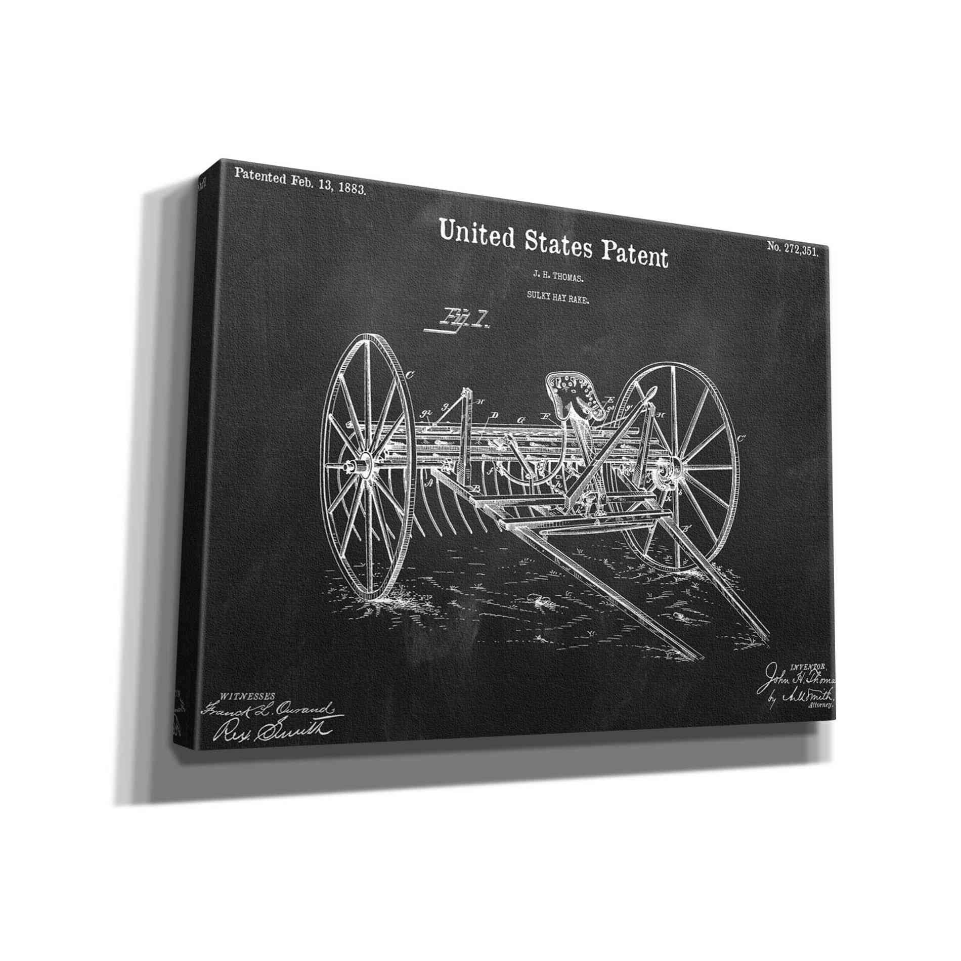 'Horse Drawn Hay Rake Blueprint Patent Chalkboard,' Canvas Wall Art,16x12x1.1x0,26x18x1.1x0,34x26x1.74x0,54x40x1.74x0
