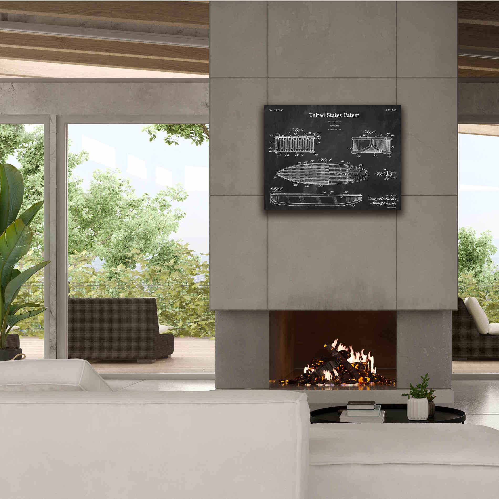 'Surfboard Blueprint Patent Chalkboard,' Canvas Wall Art,34 x 26