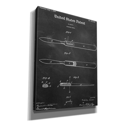 Image of 'Surgical Knife Blueprint Patent Chalkboard,' Canvas Wall Art,12x16x1.1x0,18x26x1.1x0,26x34x1.74x0,40x54x1.74x0