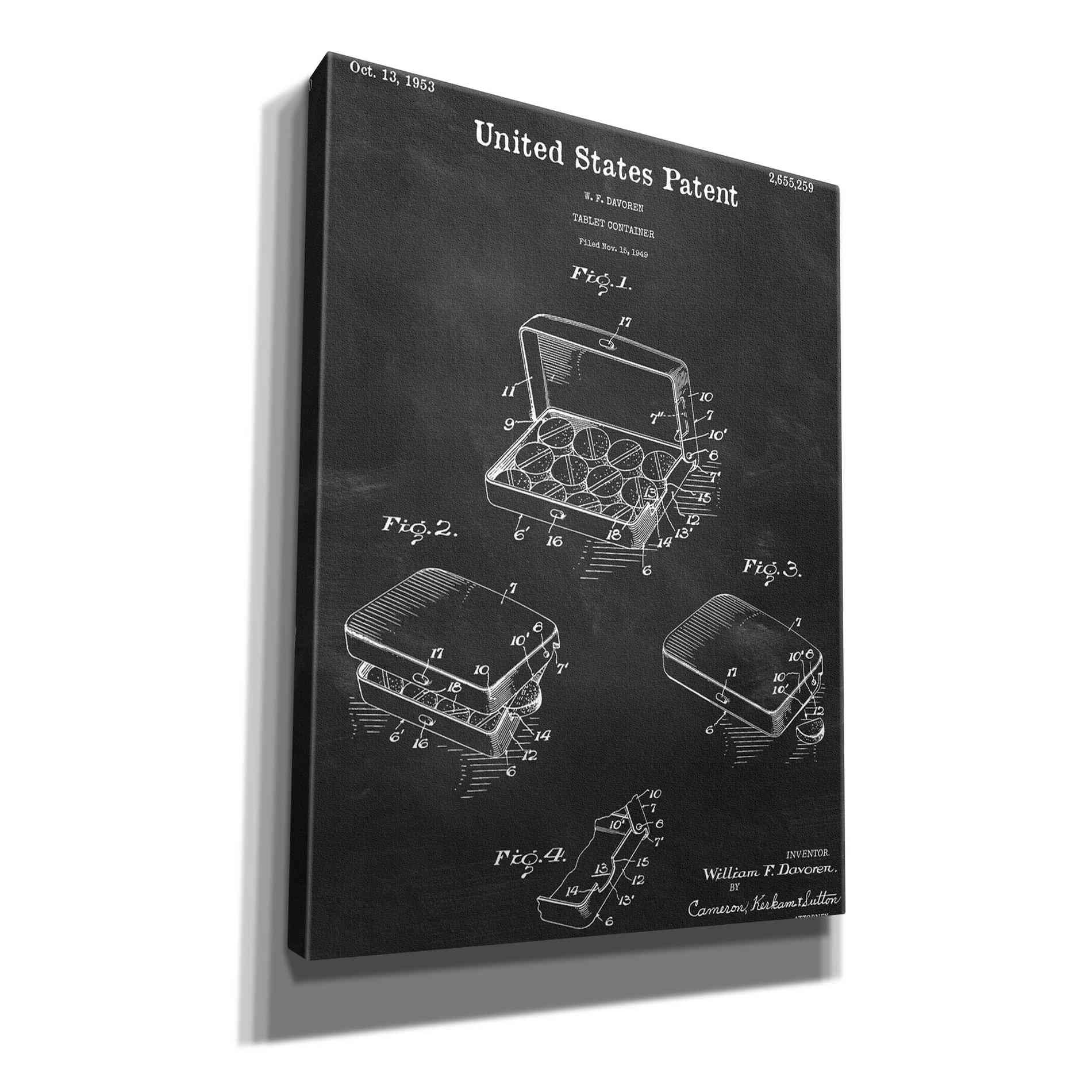 'Pharmacy Tablet Container Blueprint Patent Chalkboard,' Canvas Wall Art,12x16x1.1x0,18x26x1.1x0,26x34x1.74x0,40x54x1.74x0