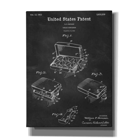 Image of 'Pharmacy Tablet Container Blueprint Patent Chalkboard,' Canvas Wall Art,12x16x1.1x0,18x26x1.1x0,26x34x1.74x0,40x54x1.74x0