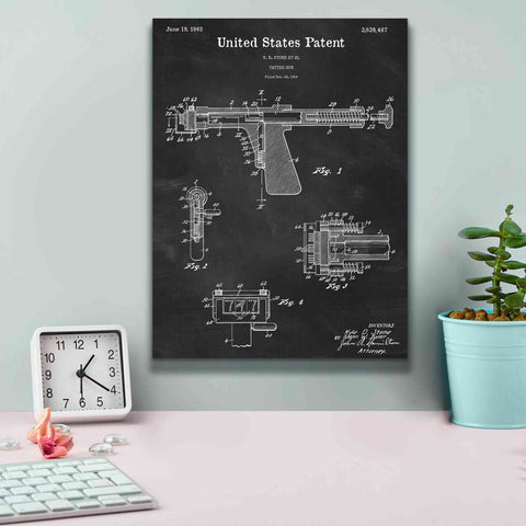 Image of 'Tattoo Gun Blueprint Patent Chalkboard,' Canvas Wall Art,12 x 16