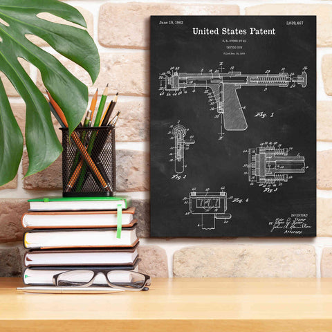 Image of 'Tattoo Gun Blueprint Patent Chalkboard,' Canvas Wall Art,12 x 16