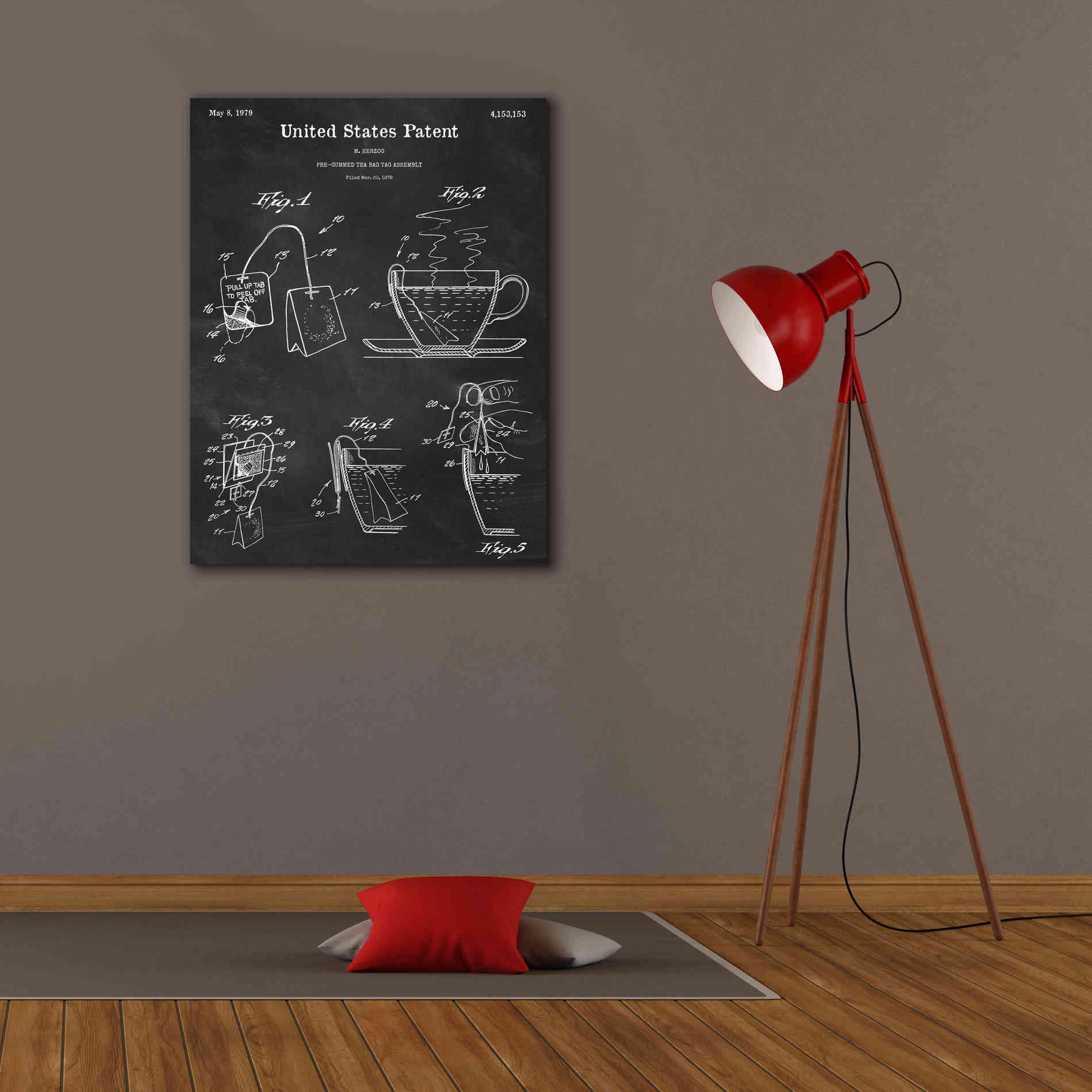 'Tea Bag Blueprint Patent Chalkboard,' Canvas Wall Art,26 x 34