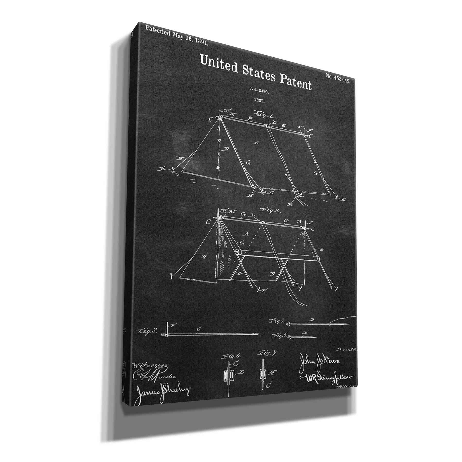 'Tent Blueprint Patent Chalkboard,' Canvas Wall Art,12x16x1.1x0,18x26x1.1x0,26x34x1.74x0,40x54x1.74x0