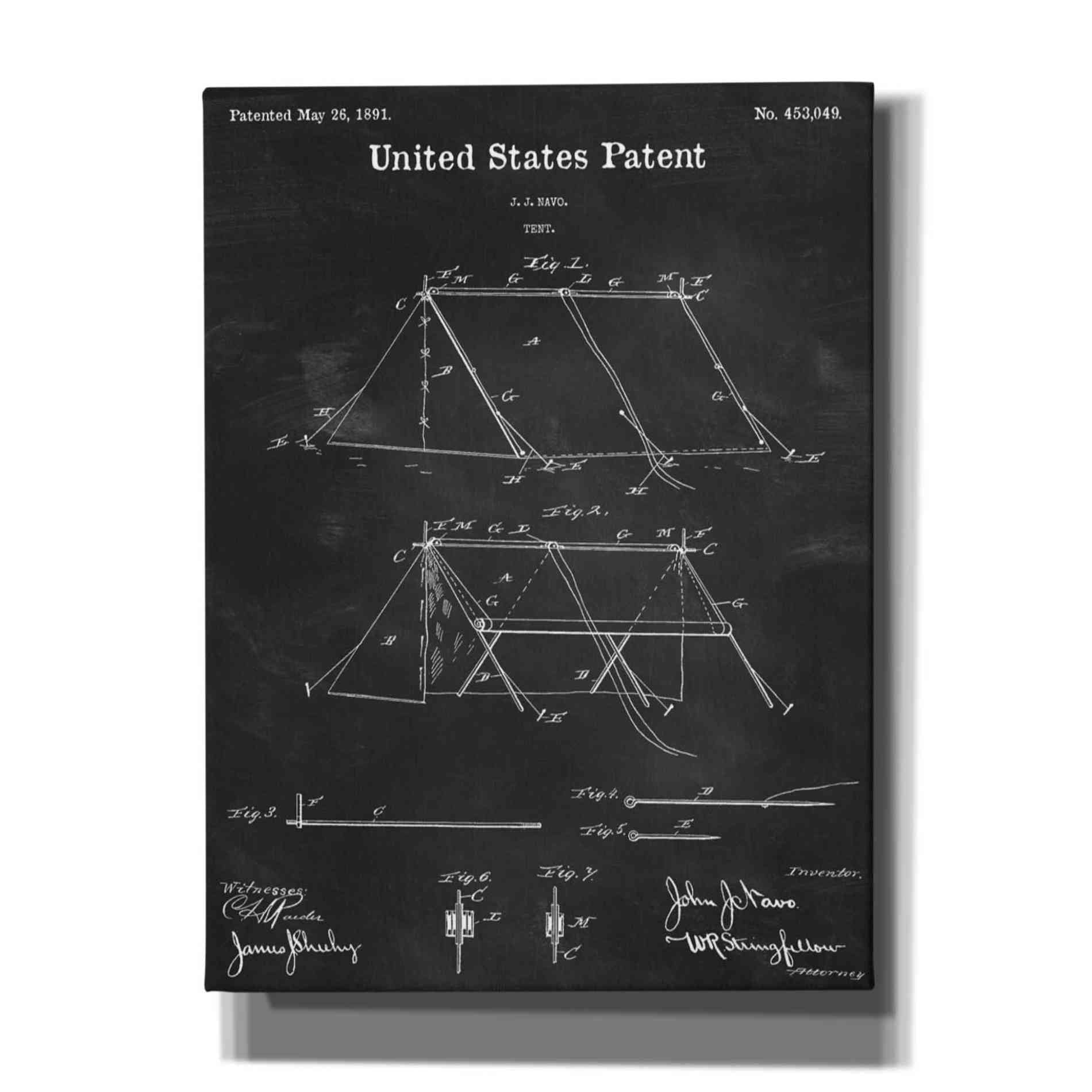 'Tent Blueprint Patent Chalkboard,' Canvas Wall Art,12x16x1.1x0,18x26x1.1x0,26x34x1.74x0,40x54x1.74x0
