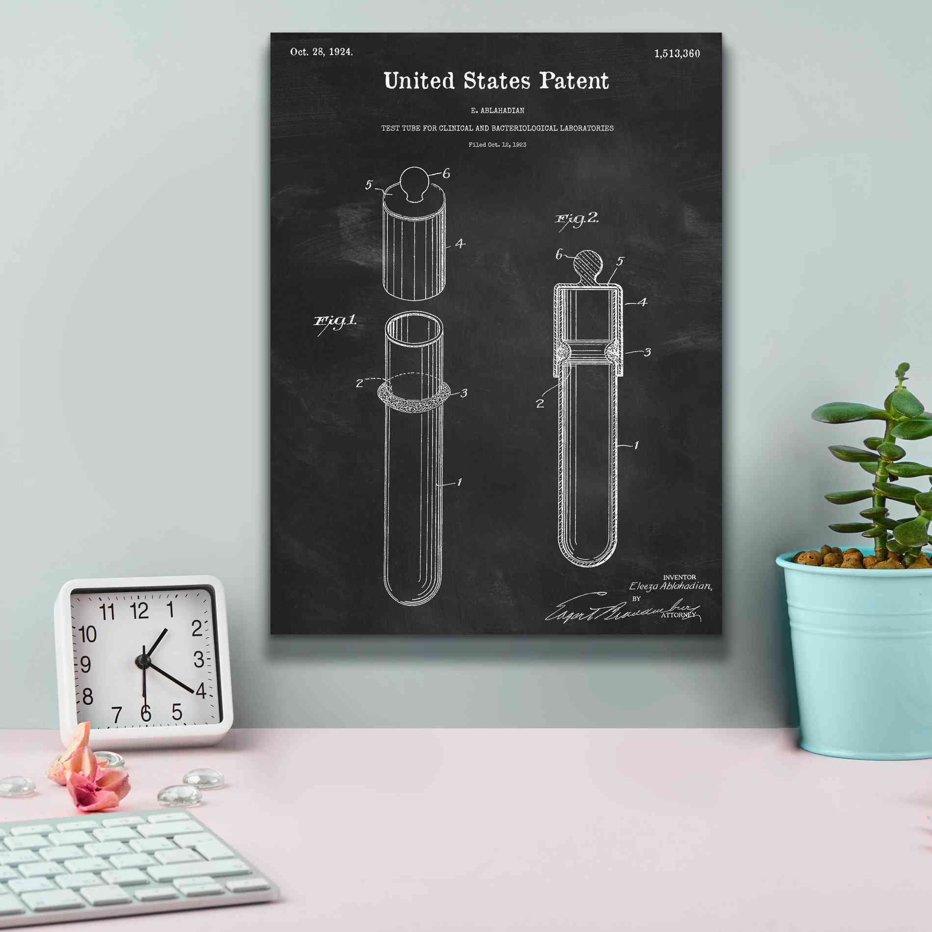 'Test Tube Blueprint Patent Chalkboard,' Canvas Wall Art,12 x 16