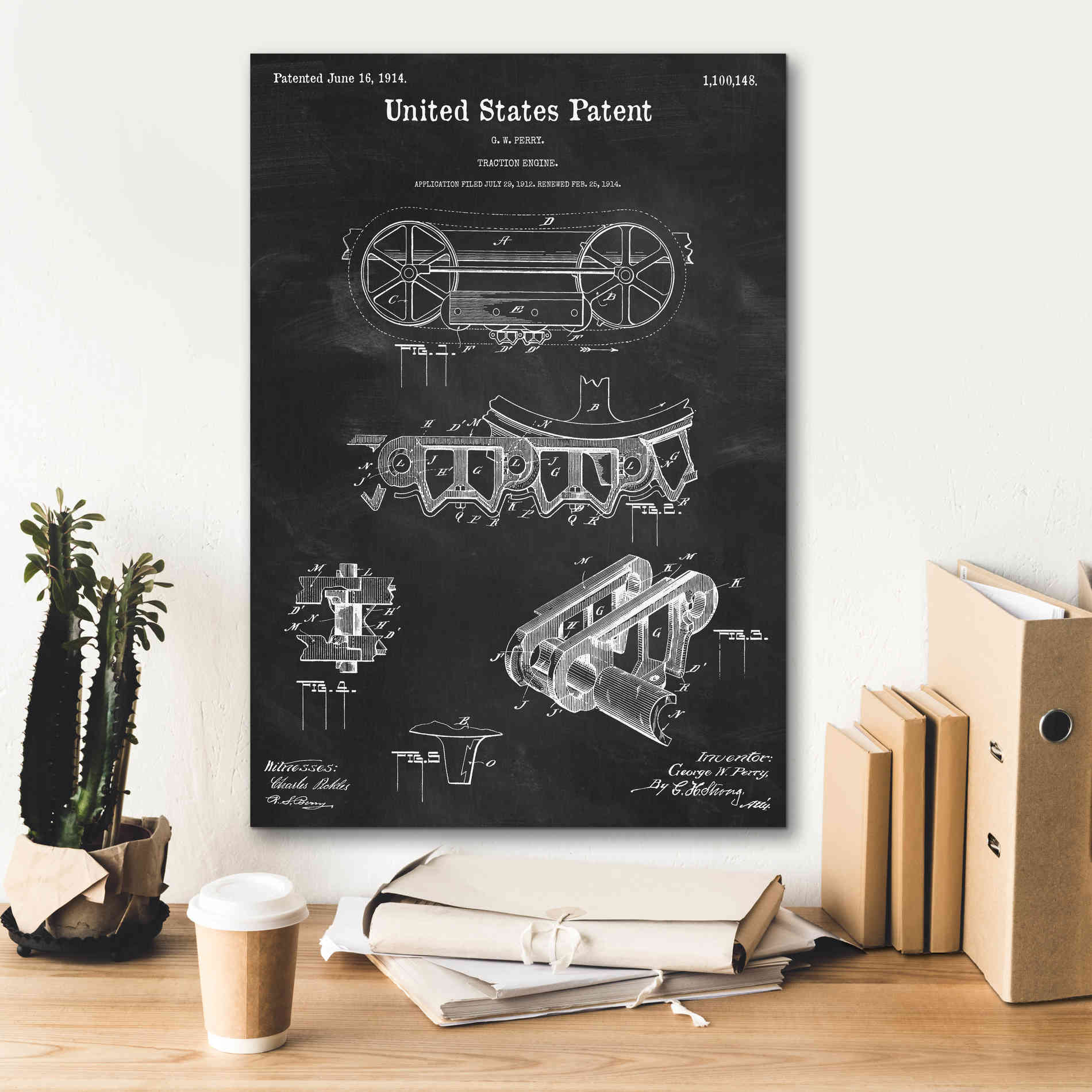 'Traction Engine Blueprint Patent Chalkboard,' Canvas Wall Art,18 x 26