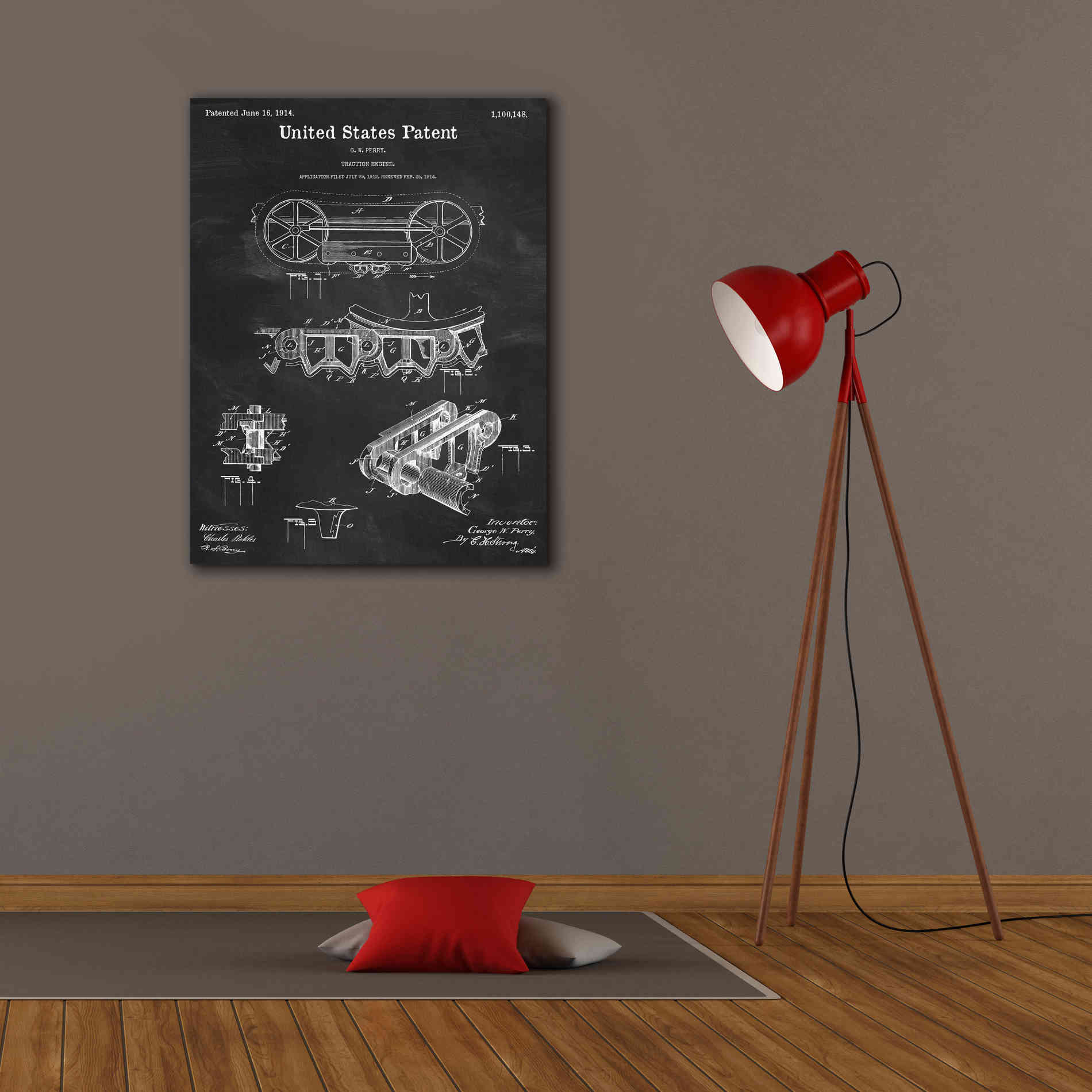 'Traction Engine Blueprint Patent Chalkboard,' Canvas Wall Art,26 x 34
