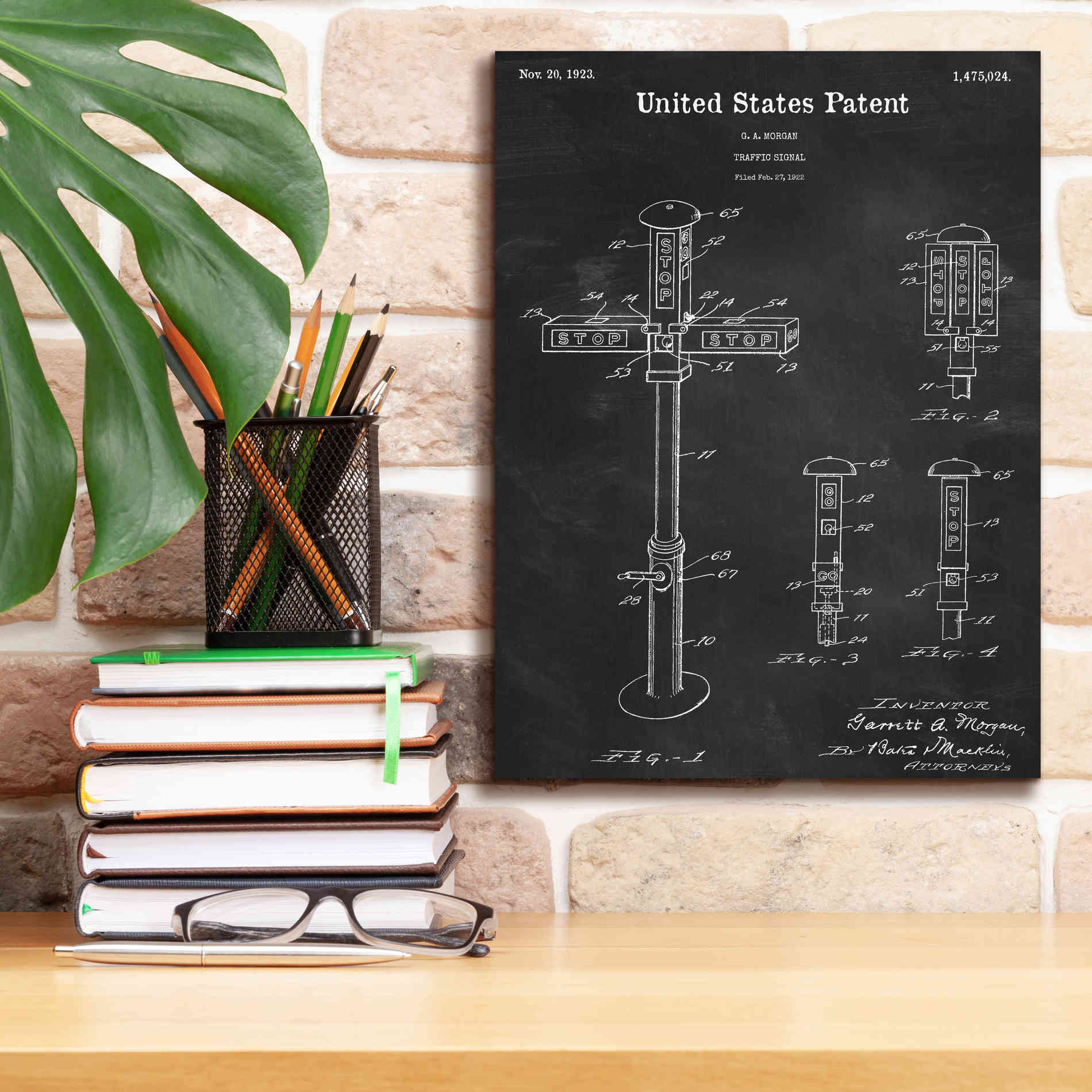 'Vintage Traffic Signal  Blueprint Patent Chalkboard,' Canvas Wall Art,12 x 16