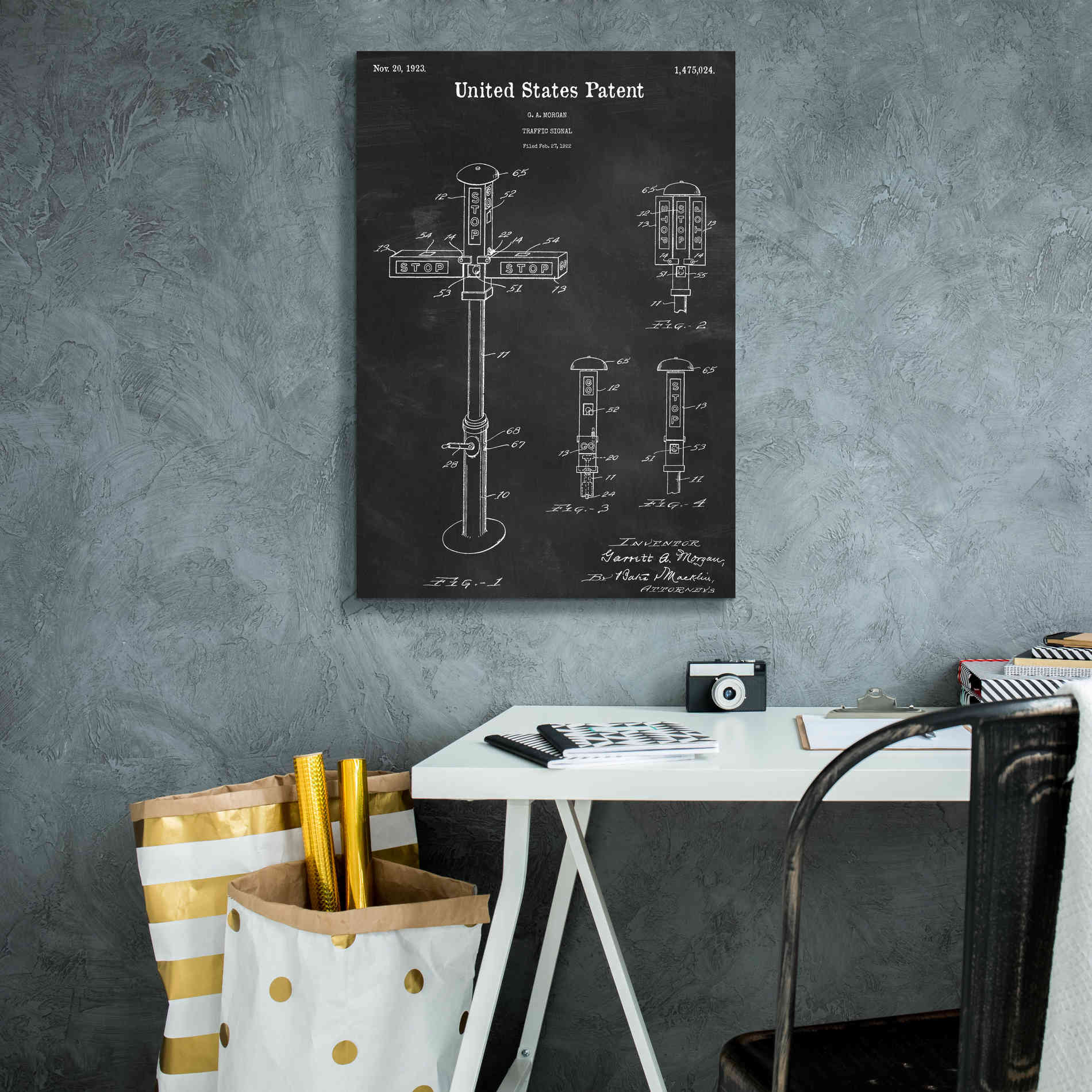 'Vintage Traffic Signal  Blueprint Patent Chalkboard,' Canvas Wall Art,18 x 26