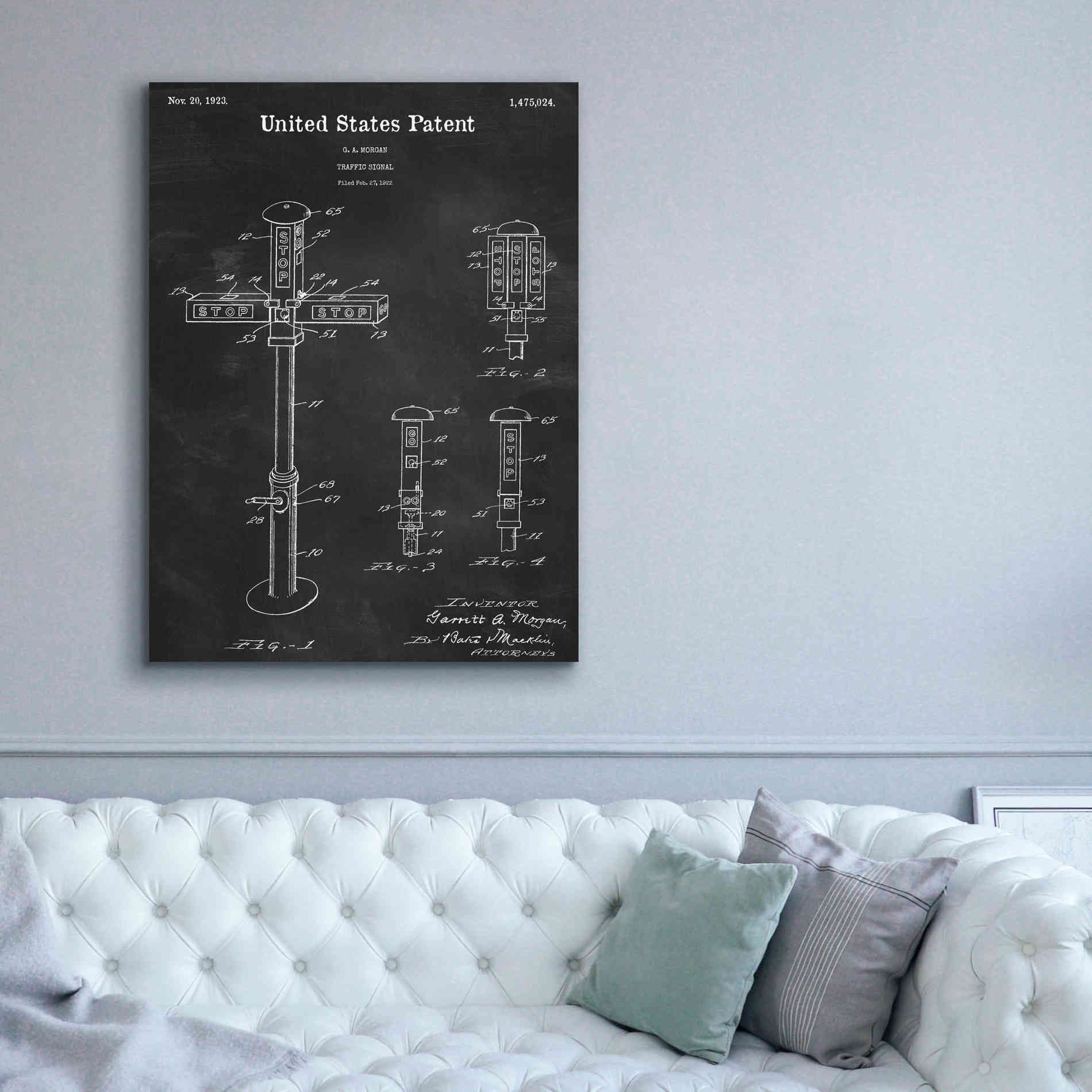 'Vintage Traffic Signal  Blueprint Patent Chalkboard,' Canvas Wall Art,40 x 54