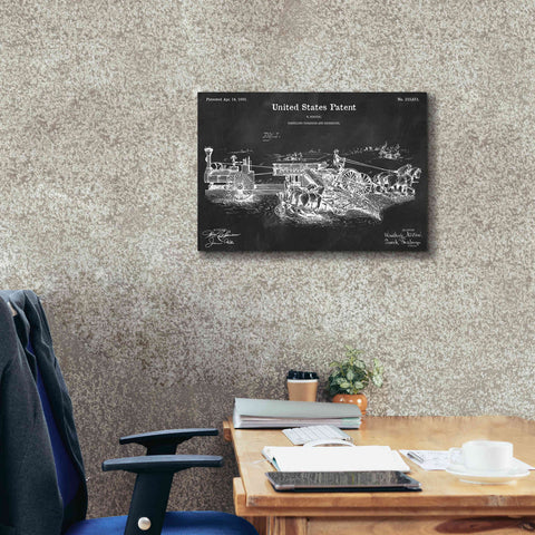 Image of 'Traveling Thrasher Blueprint Patent Chalkboard,' Canvas Wall Art,26 x 18
