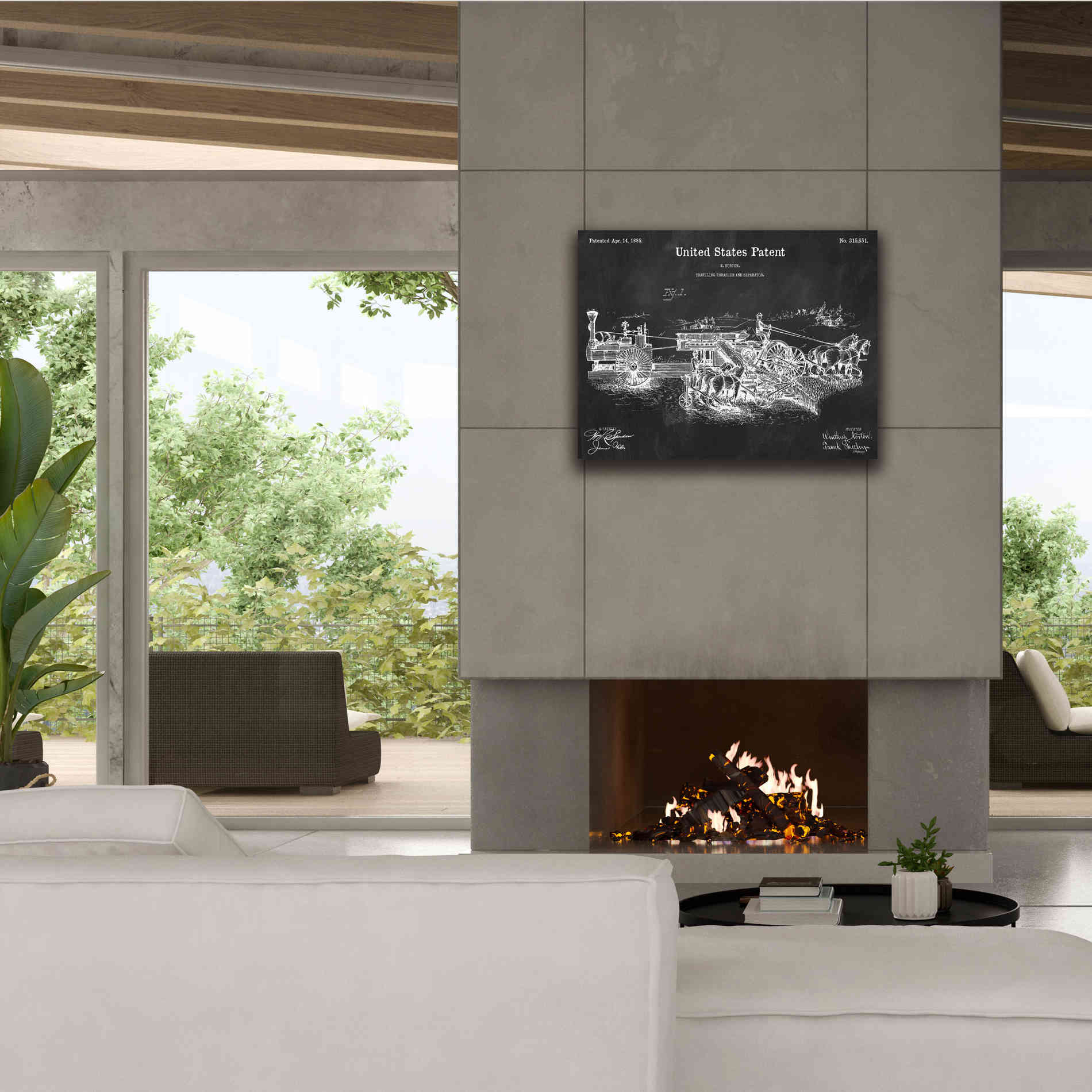 'Traveling Thrasher Blueprint Patent Chalkboard,' Canvas Wall Art,34 x 26