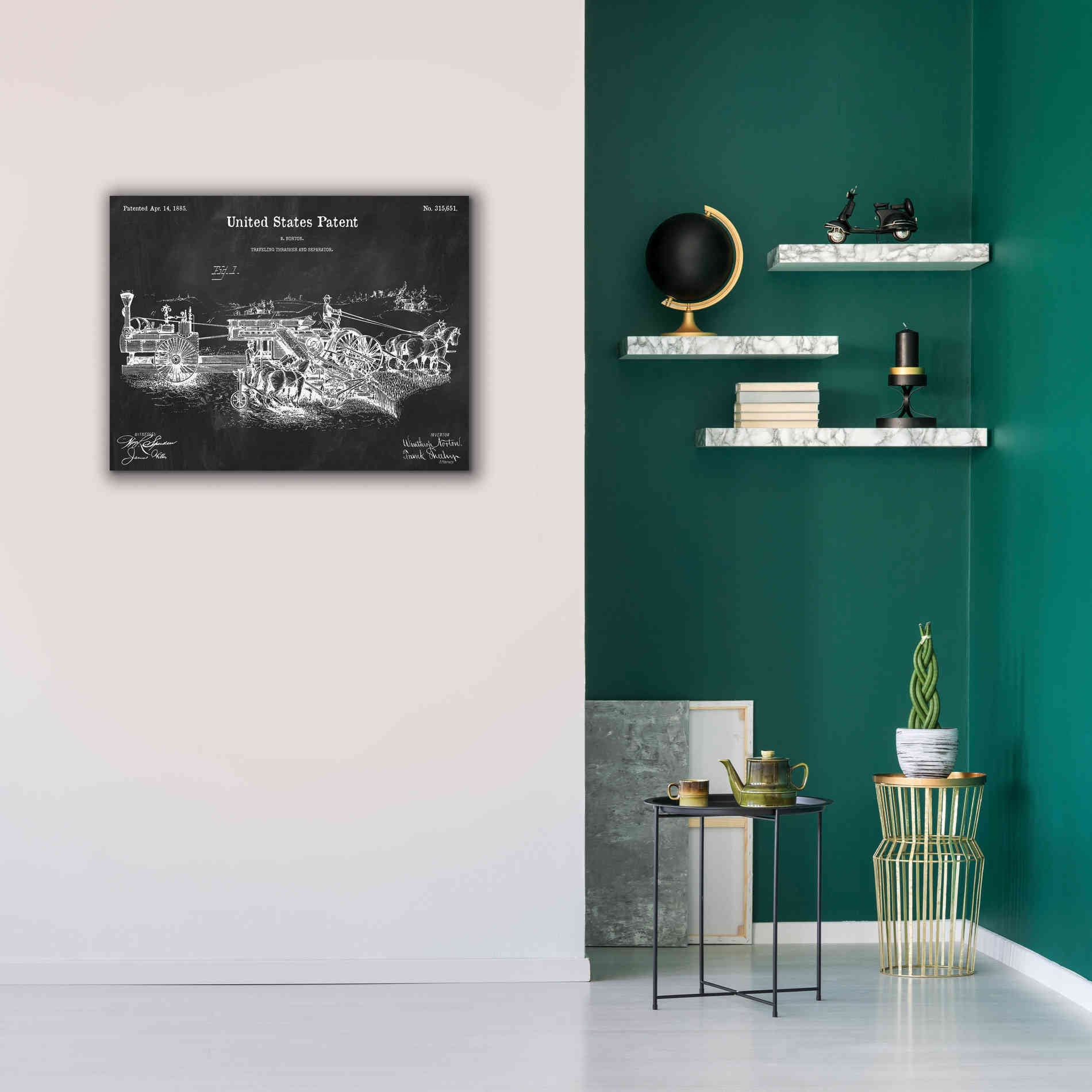 'Traveling Thrasher Blueprint Patent Chalkboard,' Canvas Wall Art,34 x 26