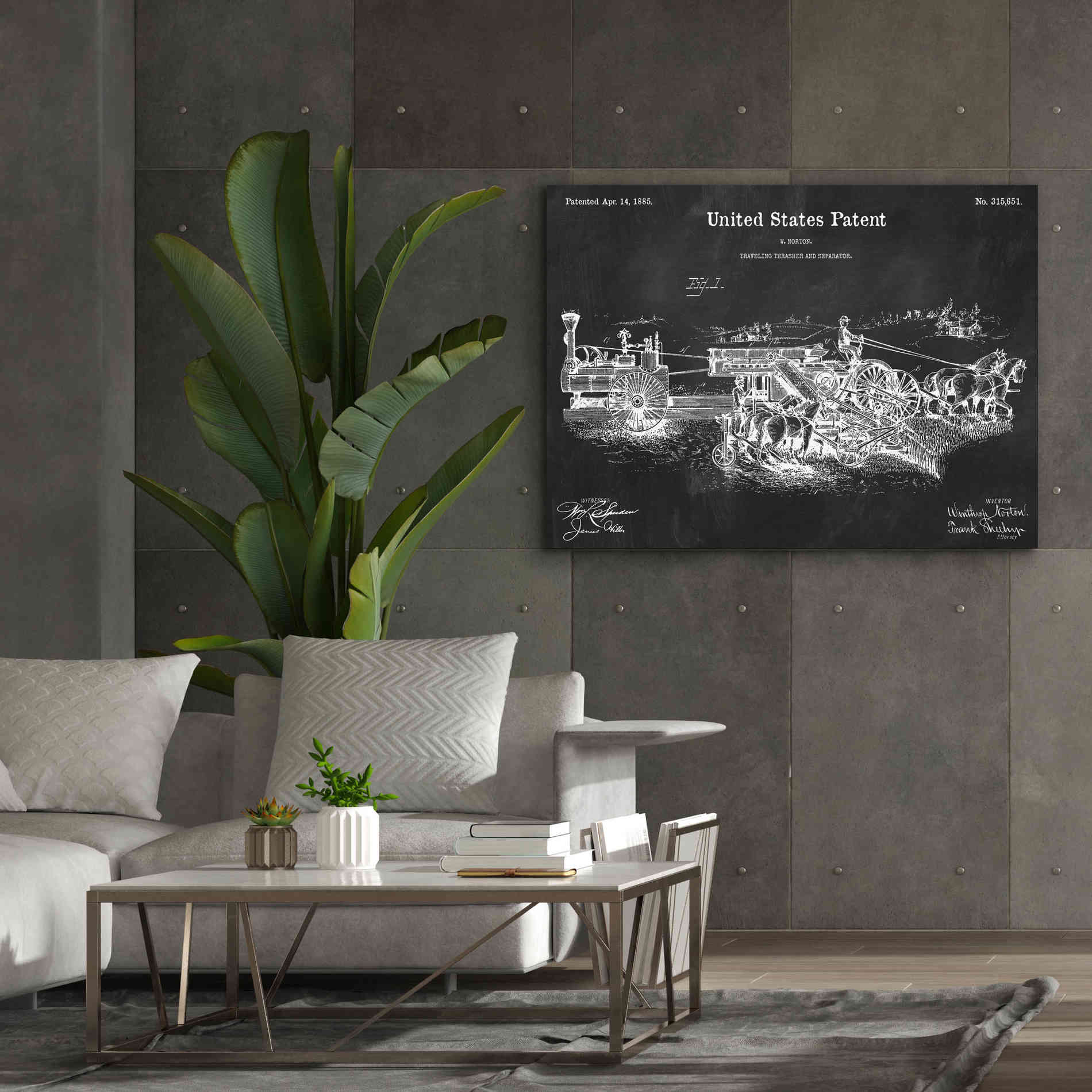 'Traveling Thrasher Blueprint Patent Chalkboard,' Canvas Wall Art,54 x 40