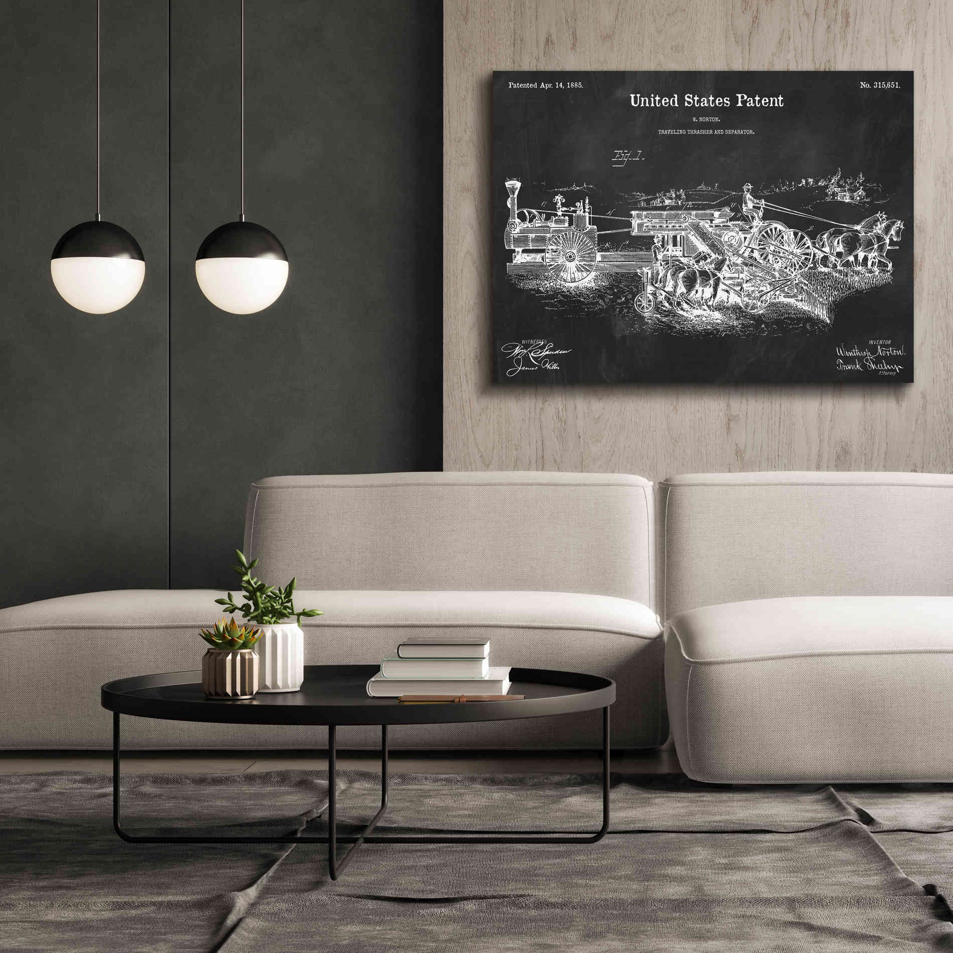 'Traveling Thrasher Blueprint Patent Chalkboard,' Canvas Wall Art,54 x 40