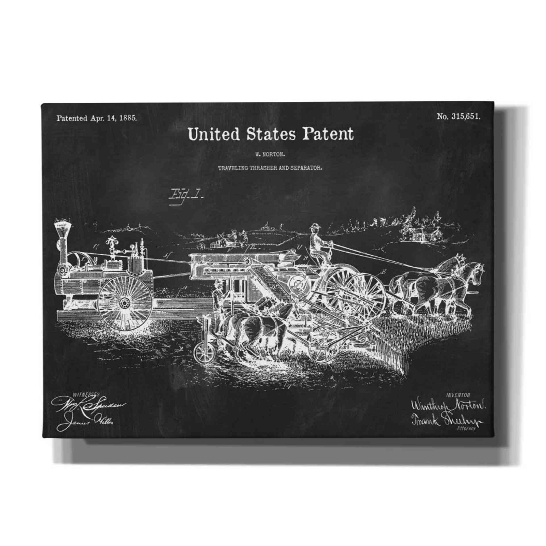 'Traveling Thrasher Blueprint Patent Chalkboard,' Canvas Wall Art,16x12x1.1x0,26x18x1.1x0,34x26x1.74x0,54x40x1.74x0