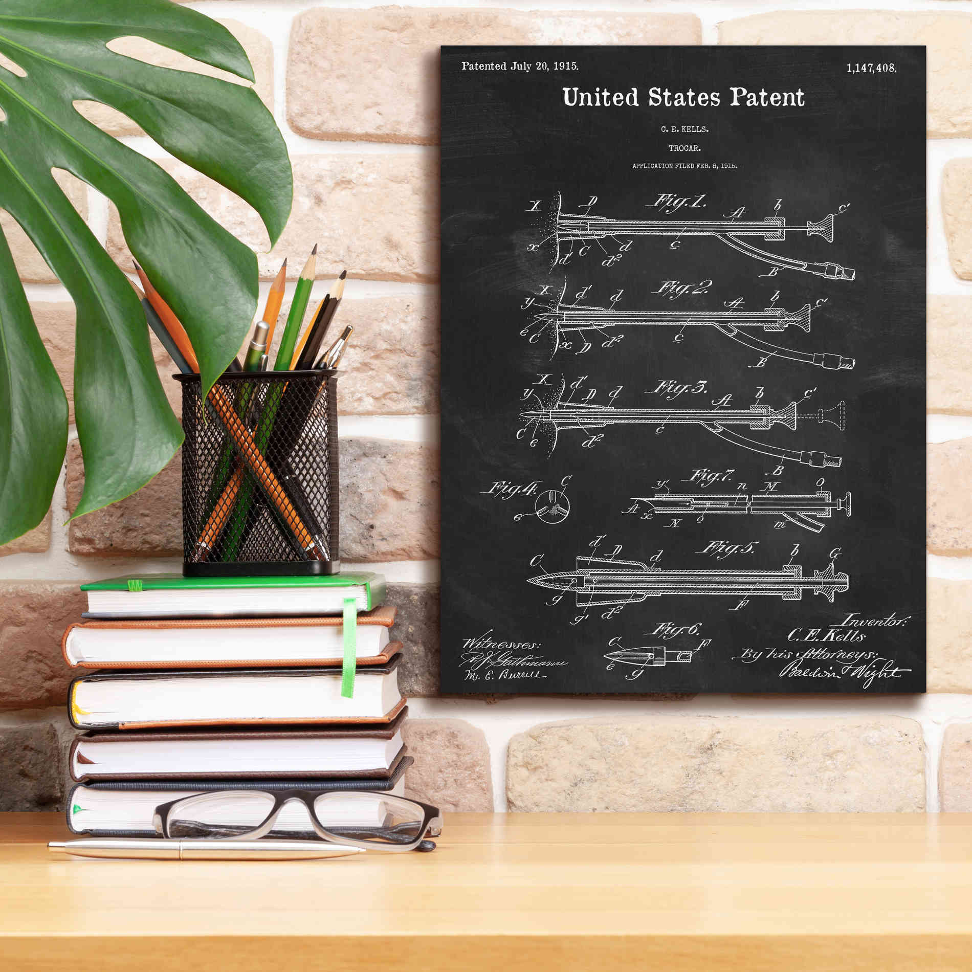 'Trocar Blueprint Patent Chalkboard,' Canvas Wall Art,12 x 16