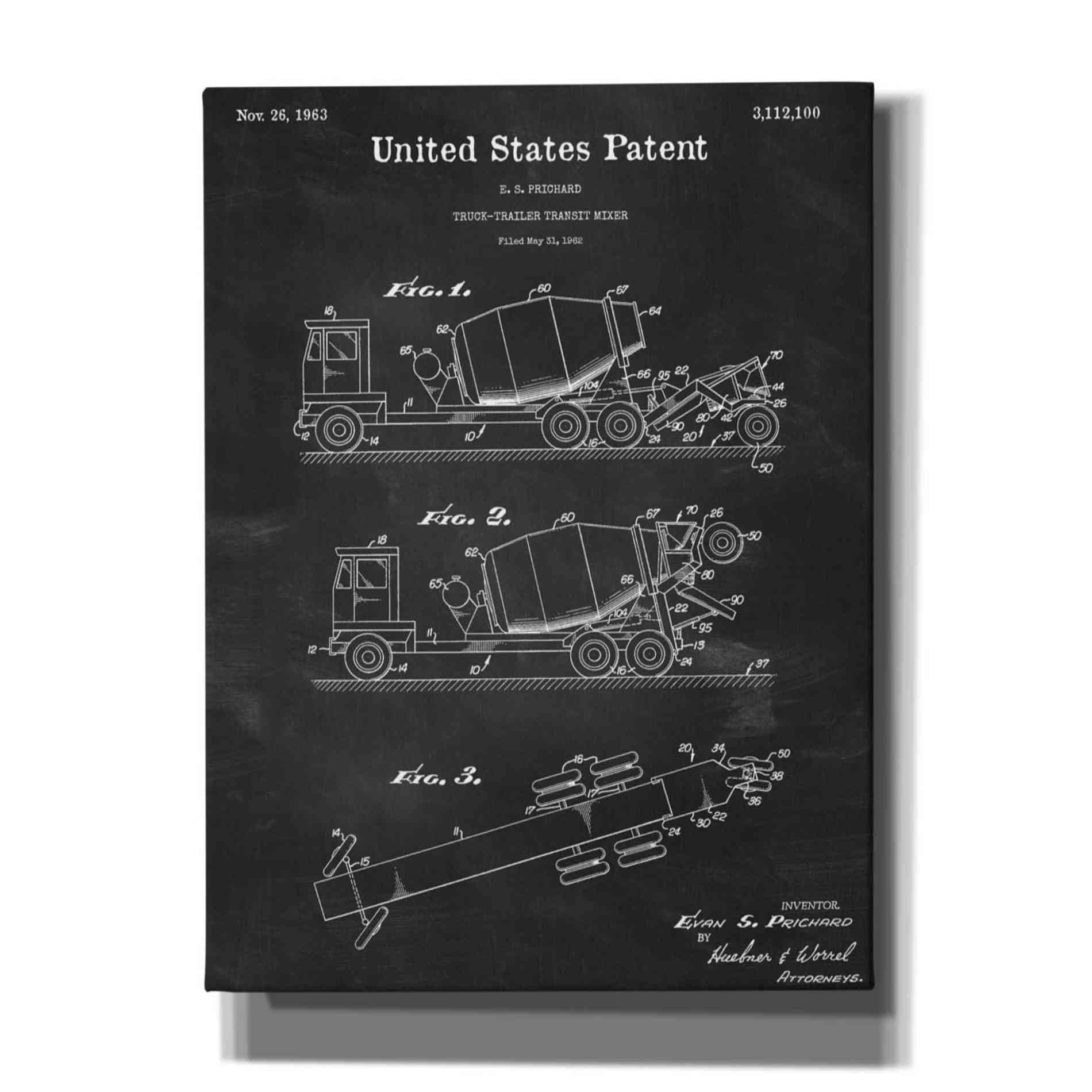 'Truck Trailer Transit Mixer Blueprint Patent Chalkboard,' Canvas Wall Art,12x16x1.1x0,18x26x1.1x0,26x34x1.74x0,40x54x1.74x0