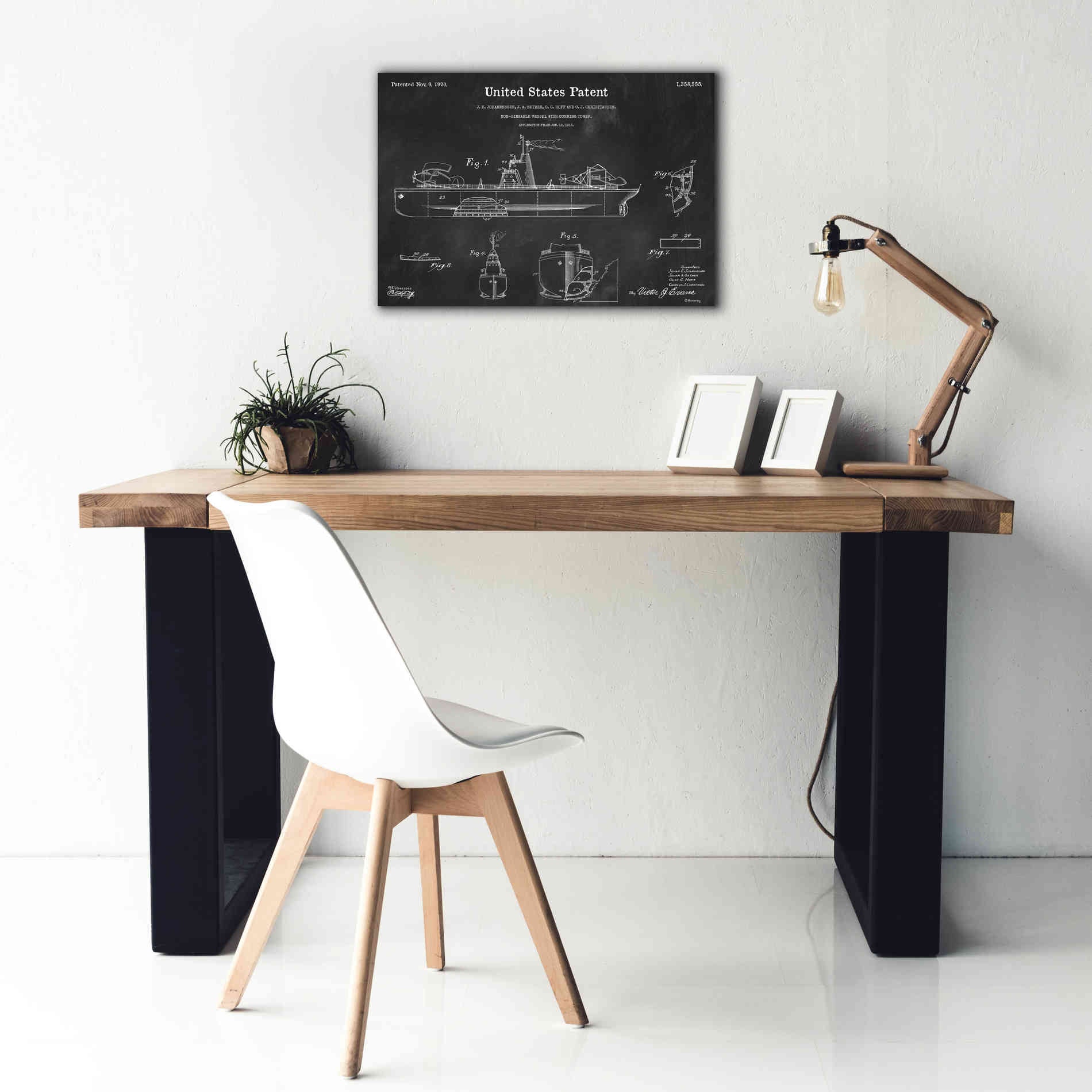 'Non-Sinkable Vessel Blueprint Patent Chalkboard,' Canvas Wall Art,26 x 18