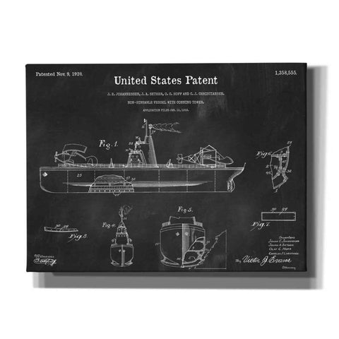 Image of 'Non-Sinkable Vessel Blueprint Patent Chalkboard,' Canvas Wall Art,16x12x1.1x0,26x18x1.1x0,34x26x1.74x0,54x40x1.74x0