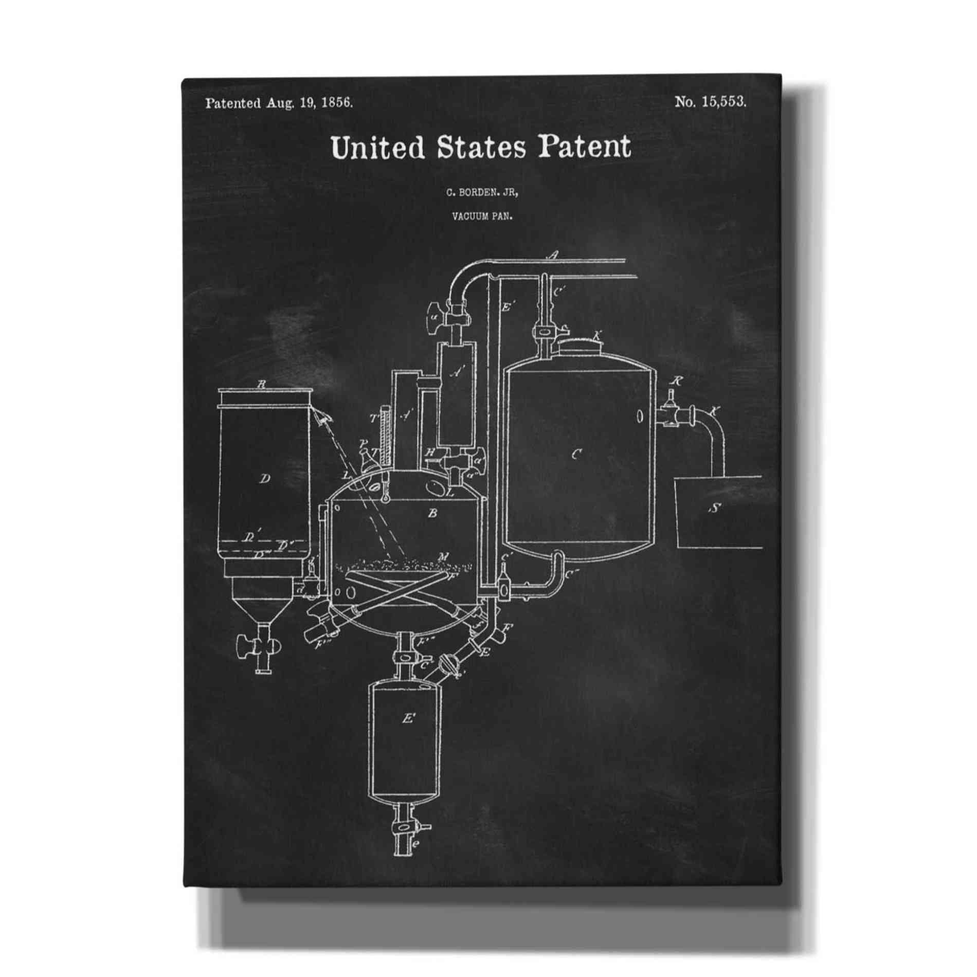 'Vacuum Pan Blueprint Patent Chalkboard,' Canvas Wall Art,12x16x1.1x0,18x26x1.1x0,26x34x1.74x0,40x54x1.74x0