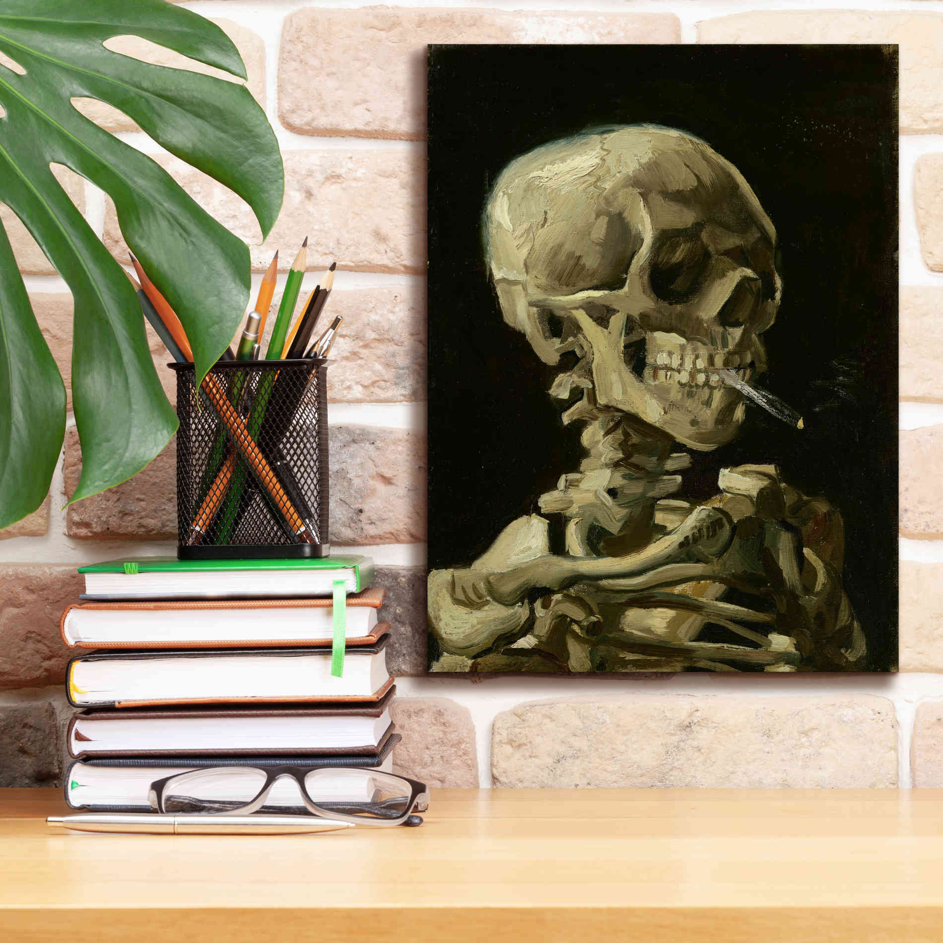 'Head of a Skeleton with a Burning Cigarette' by Vincent van Gogh, Canvas Wall Art,12 x 16