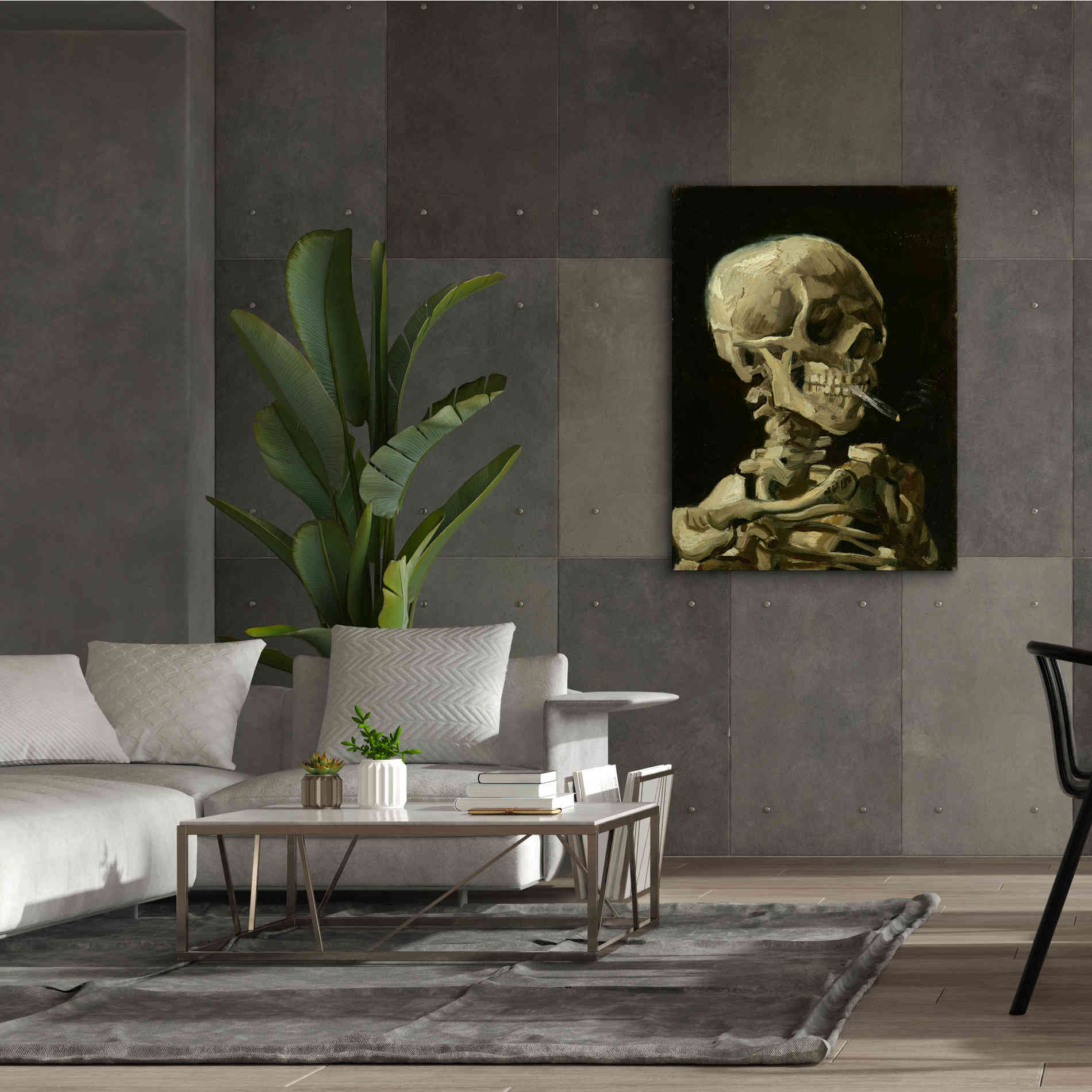 'Head of a Skeleton with a Burning Cigarette' by Vincent van Gogh, Canvas Wall Art,40 x 54
