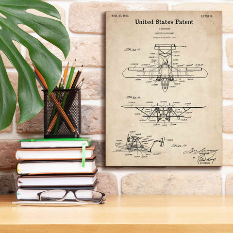 Image of 'Amphibian Aircraft Blueprint Patent Parchment,' Canvas Wall Art,12 x 16