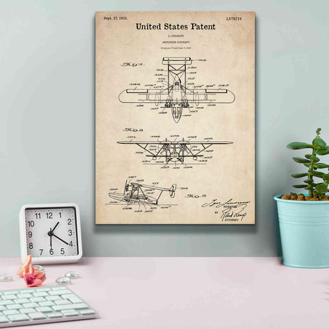 Image of 'Amphibian Aircraft Blueprint Patent Parchment,' Canvas Wall Art,12 x 16
