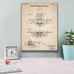 'Amphibian Aircraft Blueprint Patent Parchment,' Canvas Wall Art,12 x 16