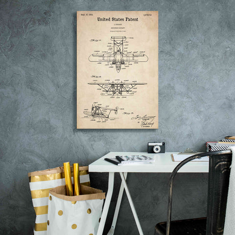 Image of 'Amphibian Aircraft Blueprint Patent Parchment,' Canvas Wall Art,18 x 26