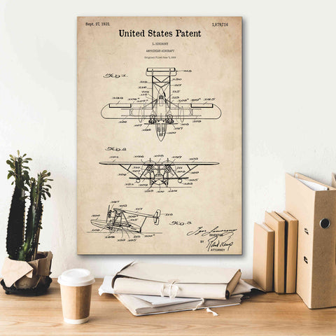 Image of 'Amphibian Aircraft Blueprint Patent Parchment,' Canvas Wall Art,18 x 26