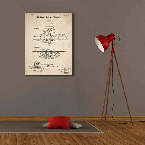 Image of 'Amphibian Aircraft Blueprint Patent Parchment,' Canvas Wall Art,26 x 34