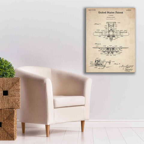 Image of 'Amphibian Aircraft Blueprint Patent Parchment,' Canvas Wall Art,26 x 34