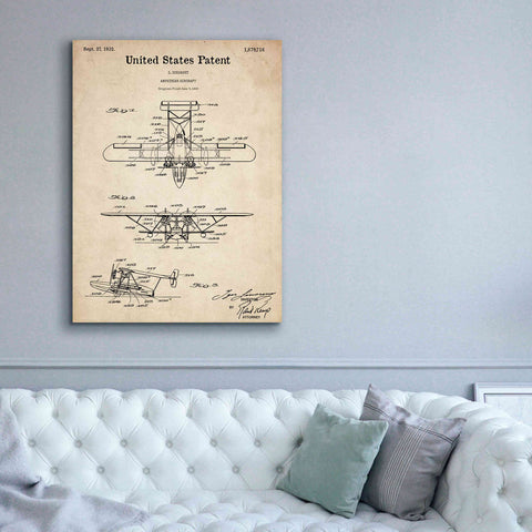 Image of 'Amphibian Aircraft Blueprint Patent Parchment,' Canvas Wall Art,40 x 54